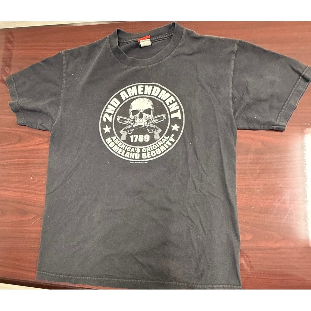 Hot Leathers T-Shirt Mens Medium Black Good 2nd Amendment Skull Graphic Y2K